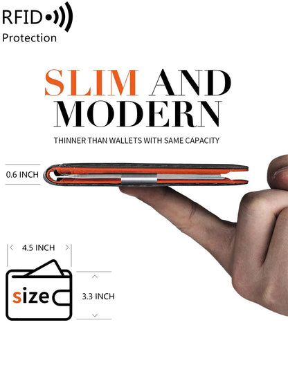 Minimalist Men's RFID Blocking Wallet | Ultra-Thin 12-Card Holder | Front Pocket Bi-Fold Solid Color