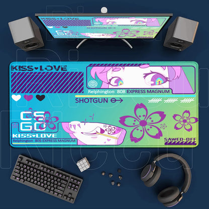 Cartoon Pink CSGO Gamer Mouse Pad – 400x900mm Anti-Slip Rubber Desk Mat for Keyboard & Gaming Accessories