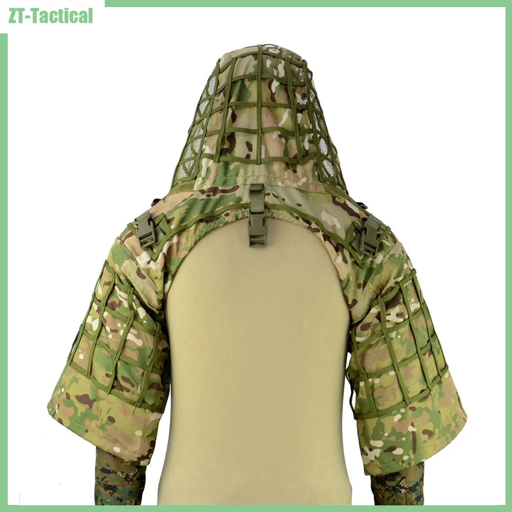 Ghillie Suit Tactical Sniper Coat – Viper Hood Camouflage Clothing for Airsoft, Paintball & Hunting, Ripstop Fabric