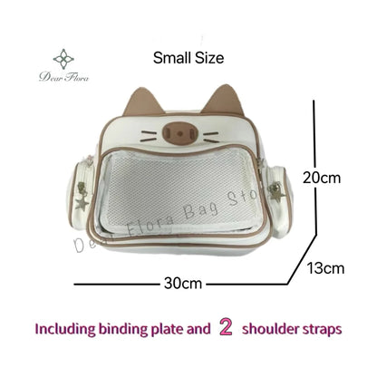 Y2K Korean Kawaii Cat Ita Bag — Cute PU Transparent Shoulder & Crossbody Bag for Girls, Harajuku Style Backpack