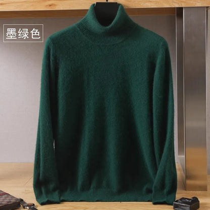 Men's Pure Mink Velvet Cashmere Sweater - High Lapel Long Sleeve Knitted Winter Luxury Pullover Top