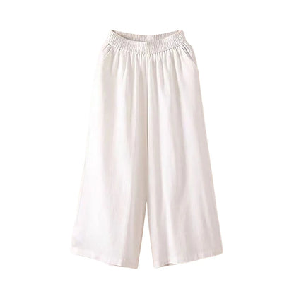 Women’s Casual Wide-Leg Pants – Lazy Style High-Waist Cropped Capris with Pockets, Lightweight & Loose Fit