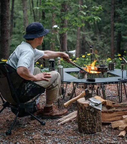 Homful Outdoor Multifunctional Stainless Steel Round Table – Foldable BBQ & Campfire Table for Camping