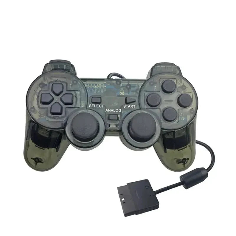 Transparent Wired Controller for PS2 – Dual Vibration Gamepad Joystick for PlayStation 2 Console