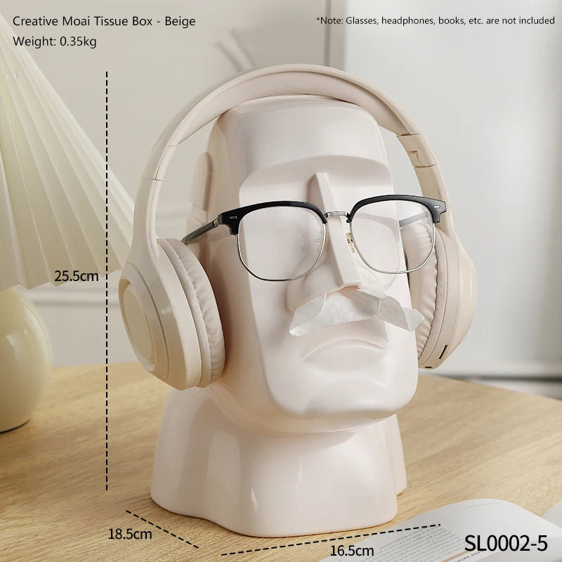 Miniso Moai Stone Statue Tissue Box & Glasses Holder – Multifunctional Home Decor Stand