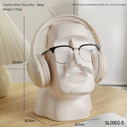Miniso Moai Stone Statue Tissue Box & Glasses Holder – Multifunctional Home Decor Stand