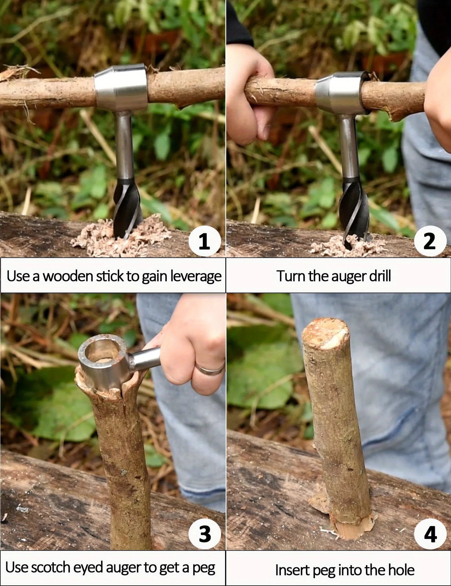 Portable Outdoor Survival Woodworking Auger Drill Bits Set - Bushcraft Hand Drill Punch Tool for Camping & Hiking
