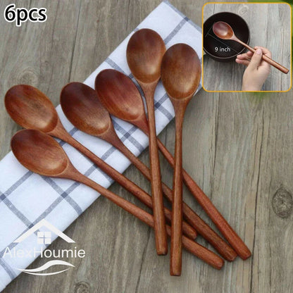 6-Piece Bamboo Wooden Spoon Set – 9” Korean Style Natural Wood Spoons for Soup, Cooking & Mixing