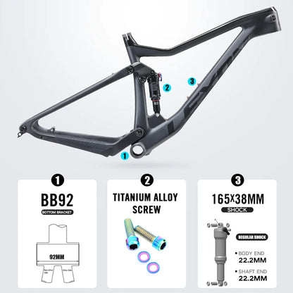 LEXON TACTIC Full Carbon MTB Frame - 29er Cross Country Suspension Frame with Boost 148mm