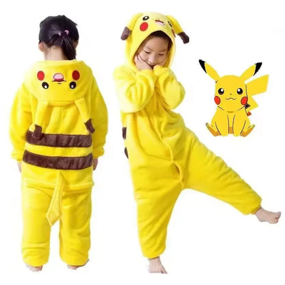 Pokémon Pikachu Flannel Onesie Hoodie Pajamas for Kids & Adults - Soft Warm Autumn/Winter Cosplay Sleepwear Parent-Child Homewear Set