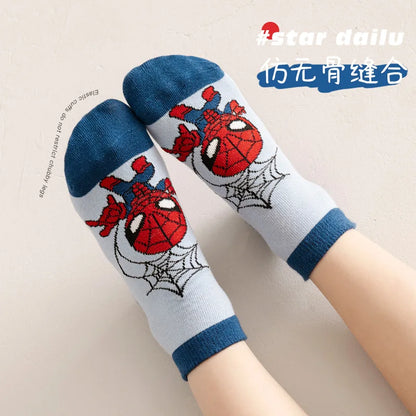 5 Pairs Spiderman Cotton Socks for Kids – Iron Man, Hulk, Thor Anime Boys Short Socks, Cartoon Baby Spring & Summer Footwear