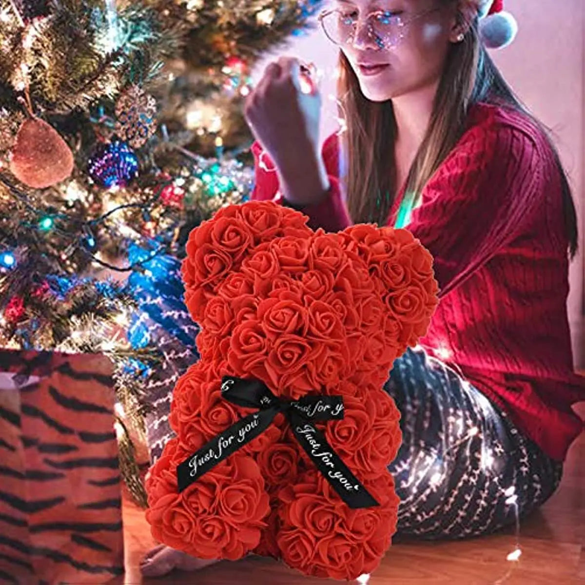 Express Your Love with a 25cm Artificial Rose Bear - The Perfect Gift for Anniversaries, Christmas, Valentine's Day, Birthdays, and Weddings!