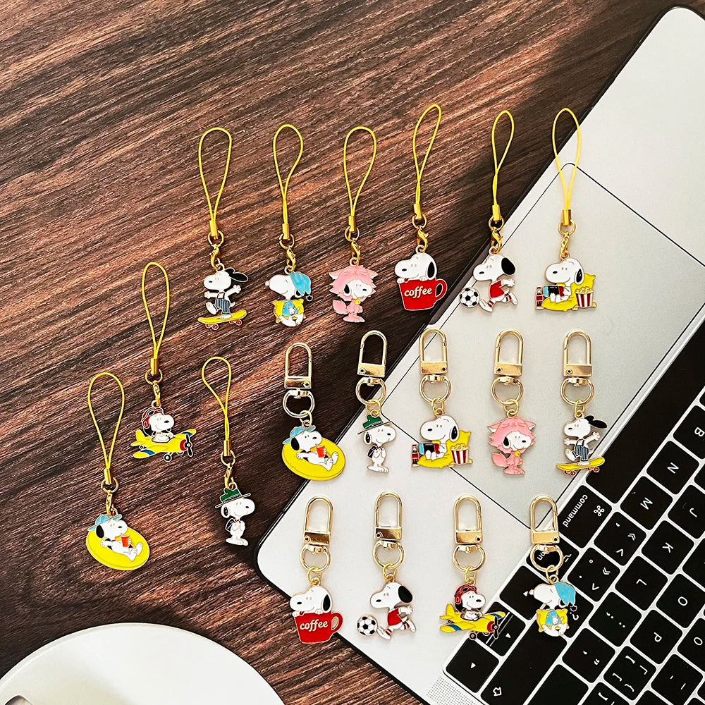 9-Piece Snoopy Cartoon Metal Keychain Set - Cute Kawaii Bag Charms and Backpack Decorations for Gifts and Collectors