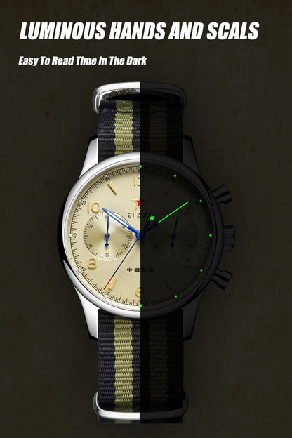 40mm 1963 Pilot Aviation Mechanical Chronograph — Original Seagull ST1901 Movement Men's Sapphire Vintage Watch