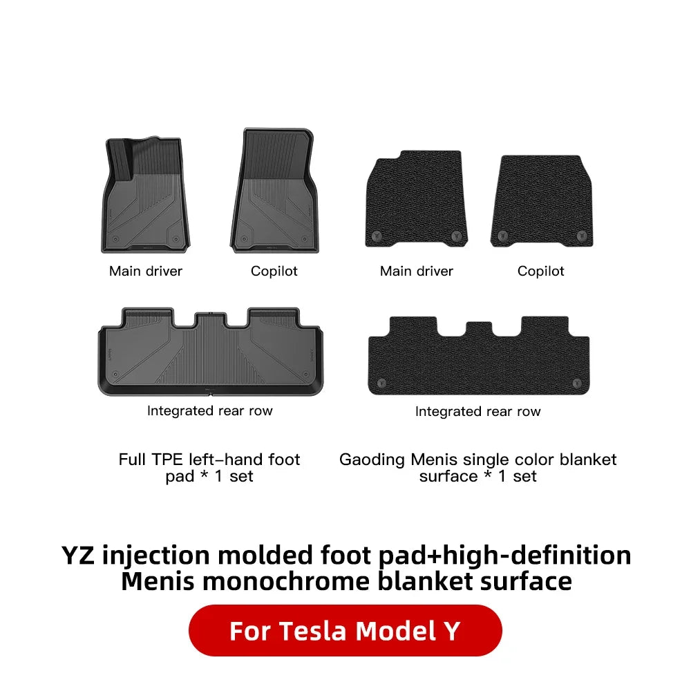 YZ Floor Mats for Tesla Model 3/Y 2021-2023 — Waterproof, Non-Slip TPE Car Accessories