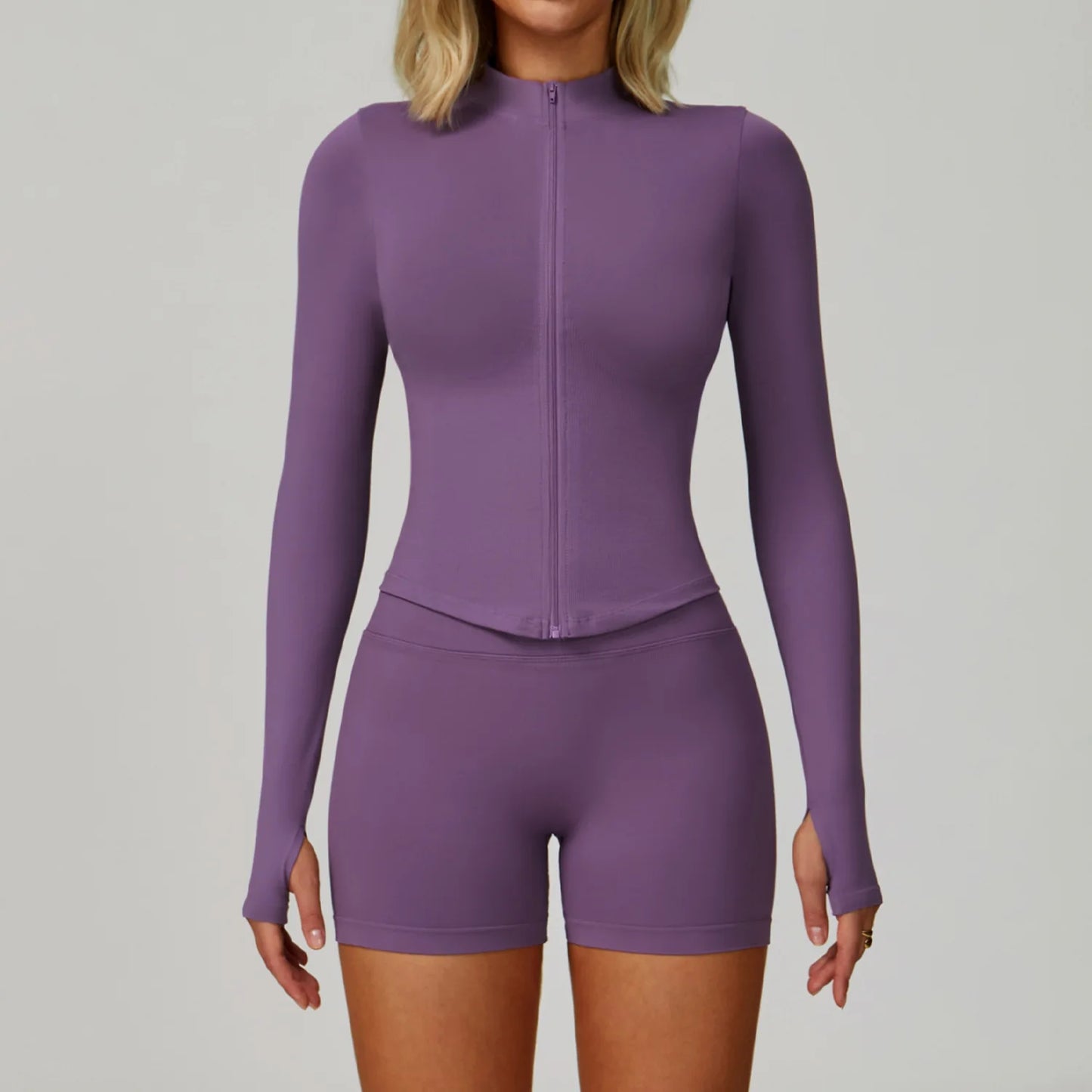 2/3PCS Women’s Seamless Yoga & Gym Set – Push-Up Sports Bra, Long Sleeve Jacket & Workout Leggings