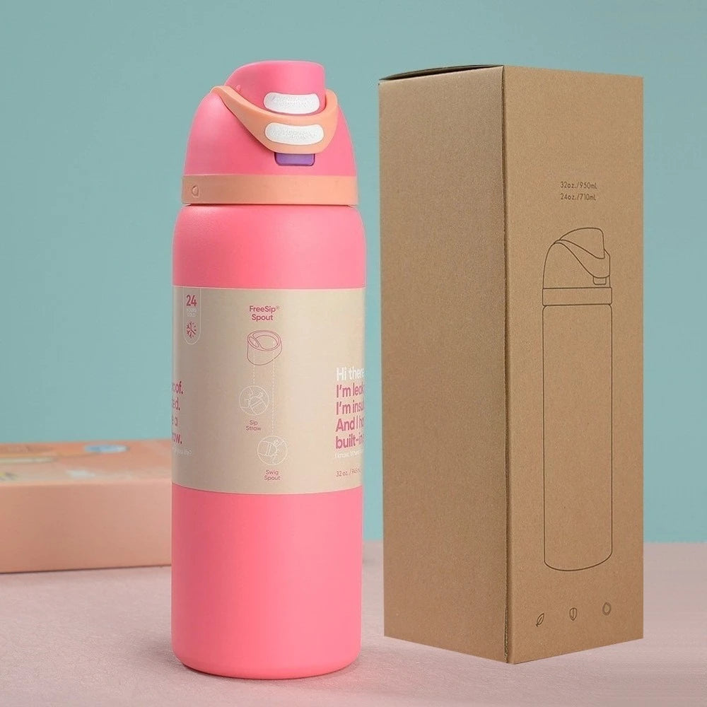 New Iced Water Bottle – Stainless Steel Thermos Cup with Straw for Cold Drinks, Iced Coffee & Sports, 24oz & 32oz for Kids