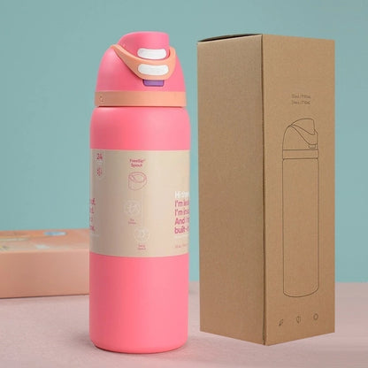 New Iced Water Bottle – Stainless Steel Thermos Cup with Straw for Cold Drinks, Iced Coffee & Sports, 24oz & 32oz for Kids