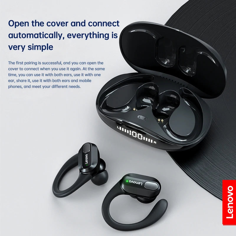 Lenovo XT80 Sports Wireless Earphones — TWS Bluetooth 5.3, HiFi Stereo, LED Power Display, Built-in Mic Headphones