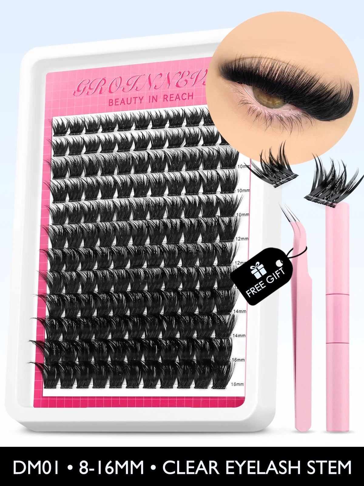 Fluffy C Curl Lash Cluster Kit (10–18mm) – DIY Eyelash Extensions Set with Bond & Seal for Natural Volume Lashes