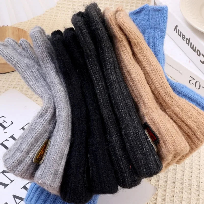 Knitted Thermal Fingerless Gloves for Men & Women – Thick Warm Wool Half Finger Touchscreen Winter Driving Mittens
