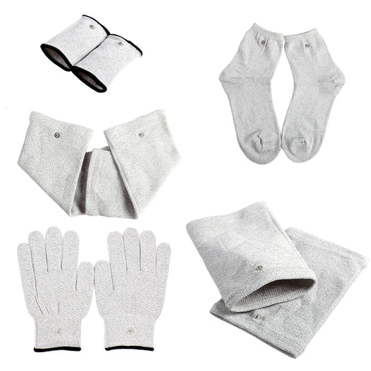 Conductive Silver Fiber Electrode Gloves & Socks – Muscle Stimulator TENS Bracer for Hand & Foot Massage