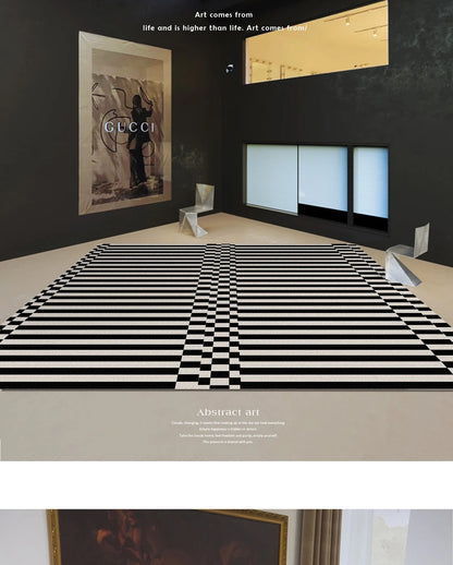 Black Stripe Plush Rug — Non-Slip Luxury Carpet for Living Room, Bedroom, Study, and Nordic Home Decor