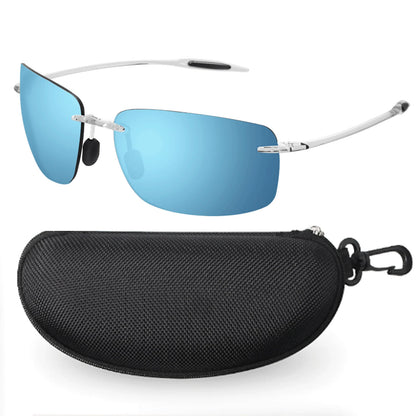 JULI Polarized Classic Sports Rimless Sunglasses – Ultralight Rectangle Frame for Men, Ideal for Fishing, Driving, UV400 Protection, Model MJ8009