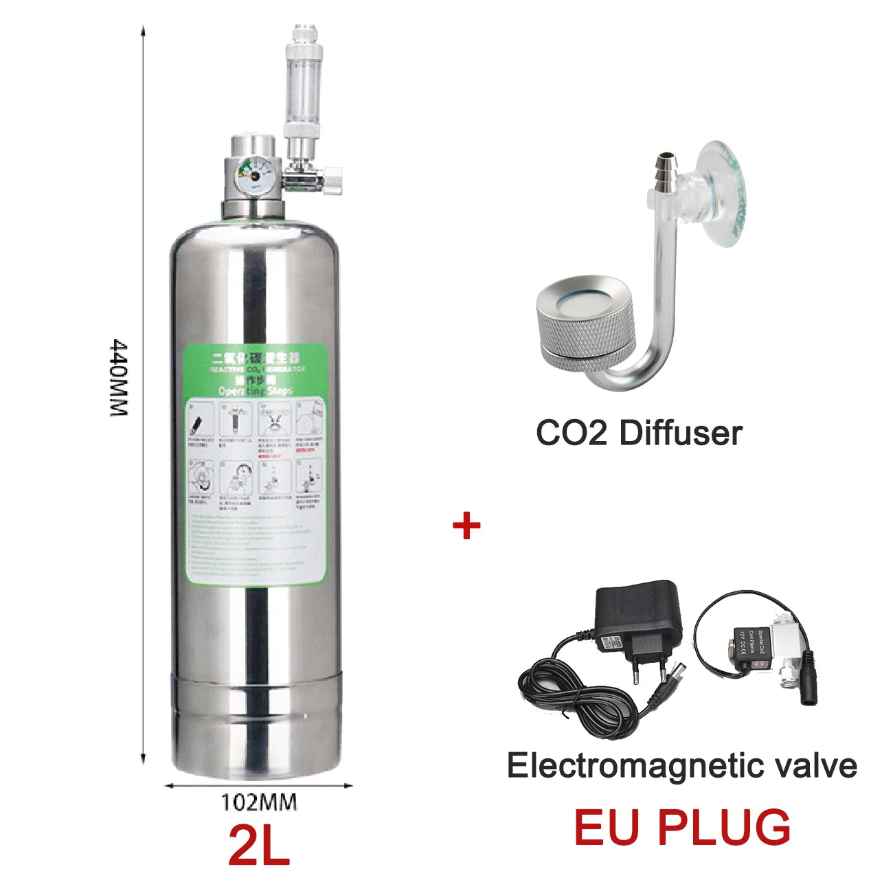 Stainless Steel Aquarium CO2 Generator Kit – Carbon Dioxide Reactor System for Planted Fish Tank Growth & Maintenance