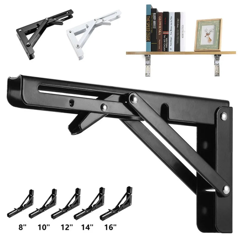 2pcs Heavy Duty Stainless Steel Folding Shelf Brackets | Collapsible Wall-Mounted L-Table Hinges for Bench & Table with Screws