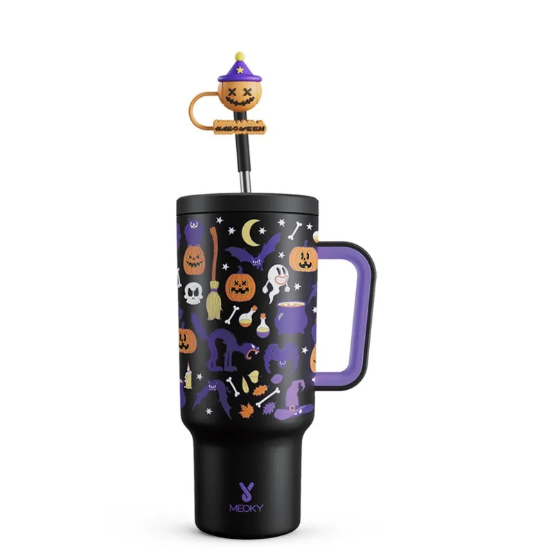 Meoky 40oz Halloween Tumbler with Straw – Insulated Stainless Steel Coffee Cup, Leak-Proof, Non-Slip, Portable Vacuum Car Mug