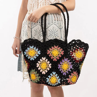Women’s Handwoven Hollow Flower Handbag – Fashion Leisure Travel Tote Shoulder Bag for Vacation & Everyday Use