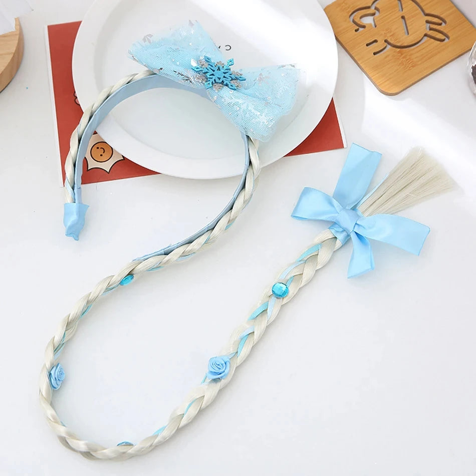 Girls Elsa Cosplay Headband - Snowflake Crown & Braid Hair Accessory, Princess Bow Hair Ornament