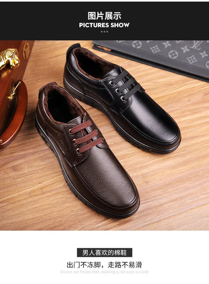 Men's Genuine Leather Casual Shoes - Soft Sole Lace-Up Loafers, Luxury Brand for Middle-Aged & Older Adults, Lightweight Dad Shoes