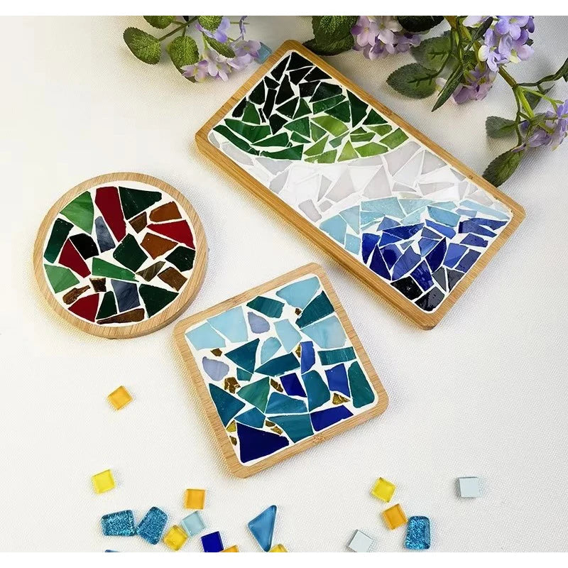 DIY Handmade Mosaic Coaster Set – Bamboo Heart & Square Cup Mats, Creative Parent-Child Educational Craft Toy Kit for Free Design Activities