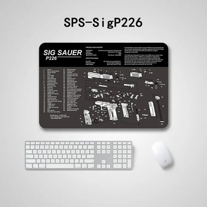 Gun Cleaning Mat with Parts Diagram & Instructions – Armorers Bench Mat, Mouse Pad, Repair & Build Tool for Glock 17, Beretta M9, 1911