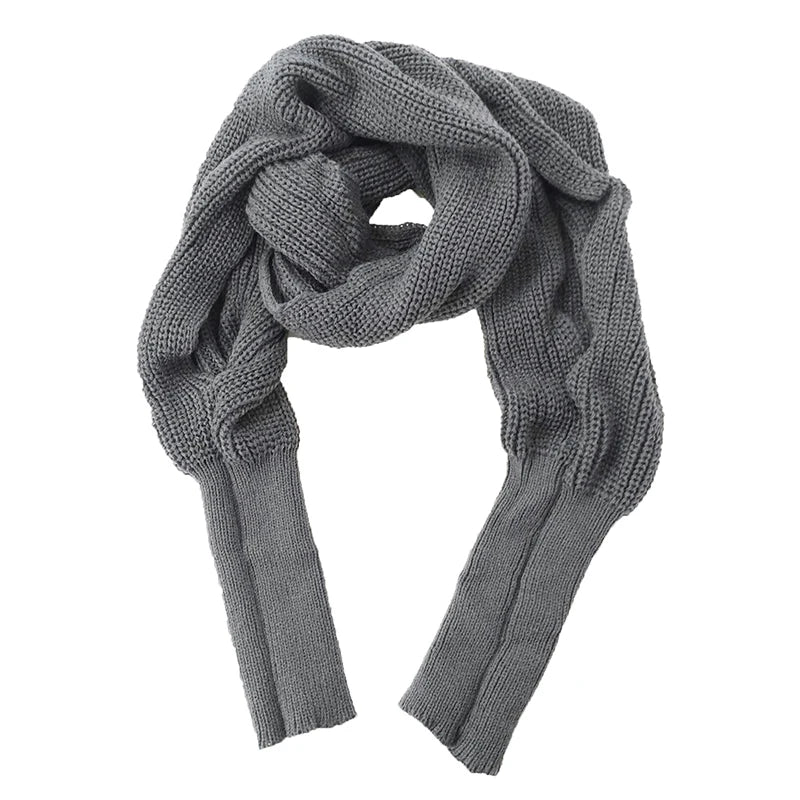 Solid Color Knit Shawl with Long Sleeves - Elegant Soft Warm Top, Elastic Wrap Scarf for Autumn and Winter
