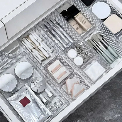 Unlimited Desk & Drawer Organizer Set – Clear Plastic Storage Boxes for Bathroom, Makeup & Kitchen