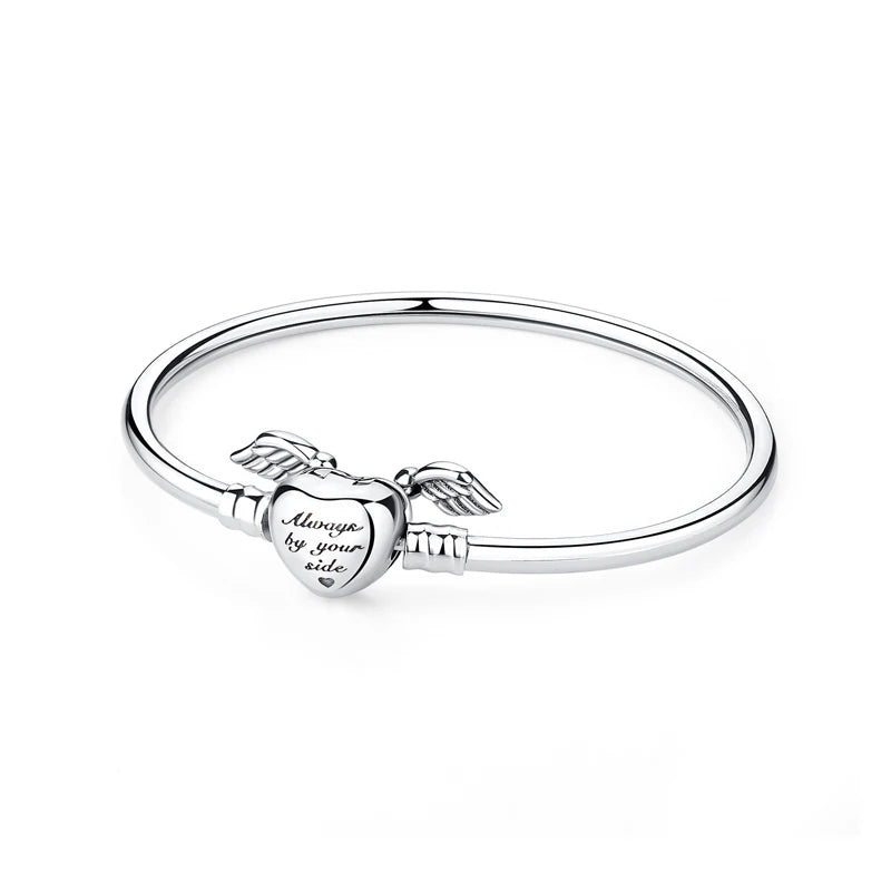 925 Sterling Silver Love Heart Charm Bracelet – Rose Gold Snake Chain Bangle for Women | DIY Luxury Bead Jewelry Accessories