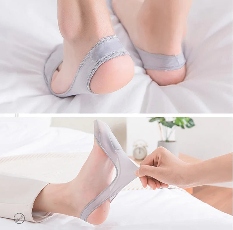 3 Pairs Women's Invisible Non-Slip Boat Socks – Ice Silk, Half-Palm, High Heel Liner Socks for Summer