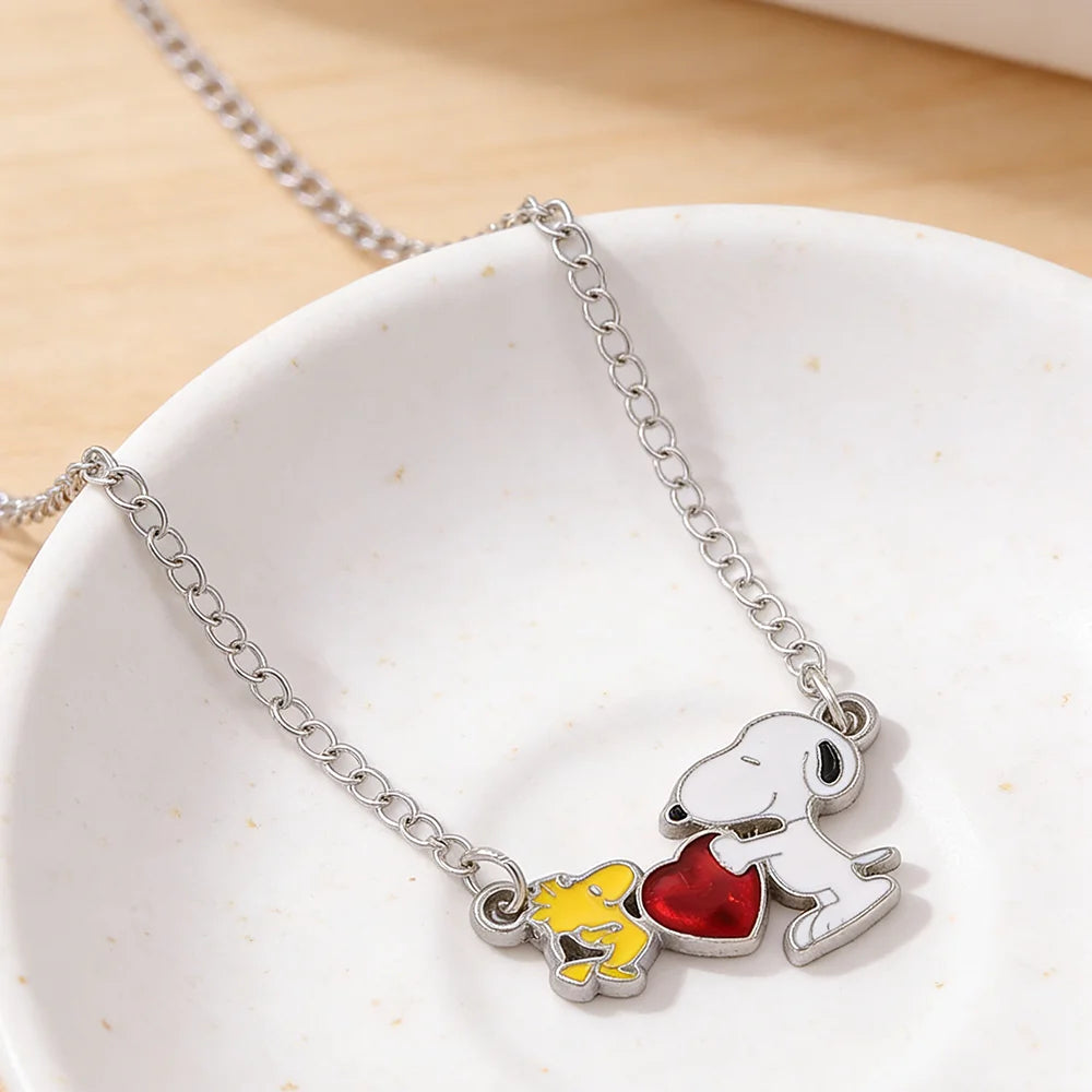 Snoopy Zircon Pendant Necklace - Trendy Oil Drop Sweater Chain Jewelry for Couples & Best Friends