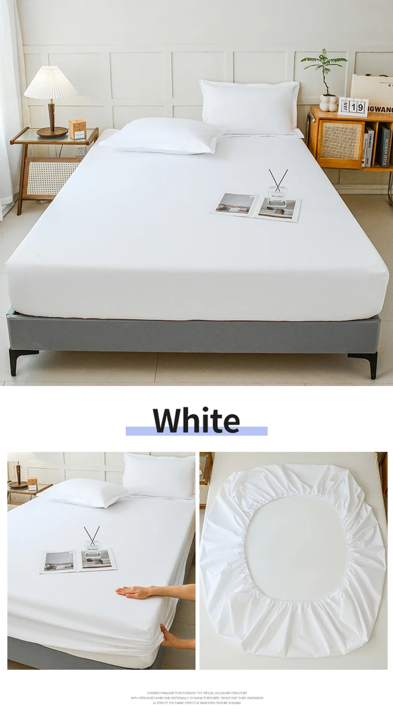 Waterproof Fitted Bed Sheet – 360 Elastic Band Mattress Protector for Single, Double, King & Queen Size