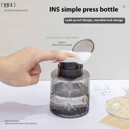 Refillable Lockable Pump Dispenser Bottle - Empty Press Container for Nail Cleaner, Makeup Remover & Personal Care