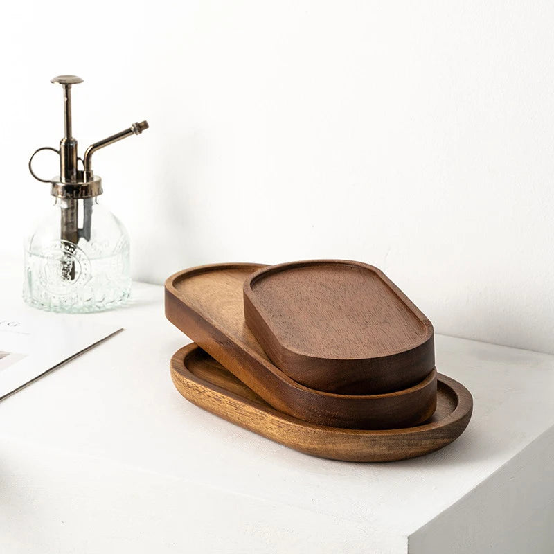 Solid Wood Round Dessert Plate – Japanese-Style Wooden Tray for Snacks, Dried Fruit & Tableware