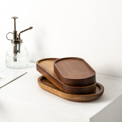 Solid Wood Round Dessert Plate – Japanese-Style Wooden Tray for Snacks, Dried Fruit & Tableware