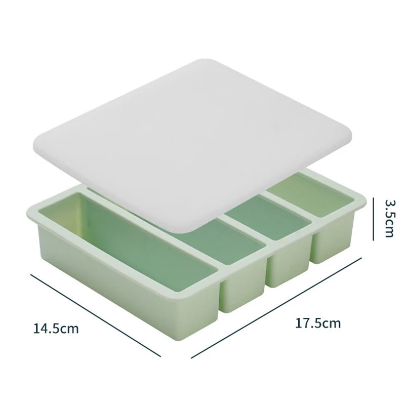 Extra Large Silicone Freezer Tray with Lid – Giant 4-Cube Food Storage Mold for Soup, Sauce & Meal Prep Ice Cubes Kitchen Container