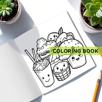 Food & Snack Coloring Book for Adults - Bold Easy Drinks & Desserts Drawing Book, Cute Birthday Gift