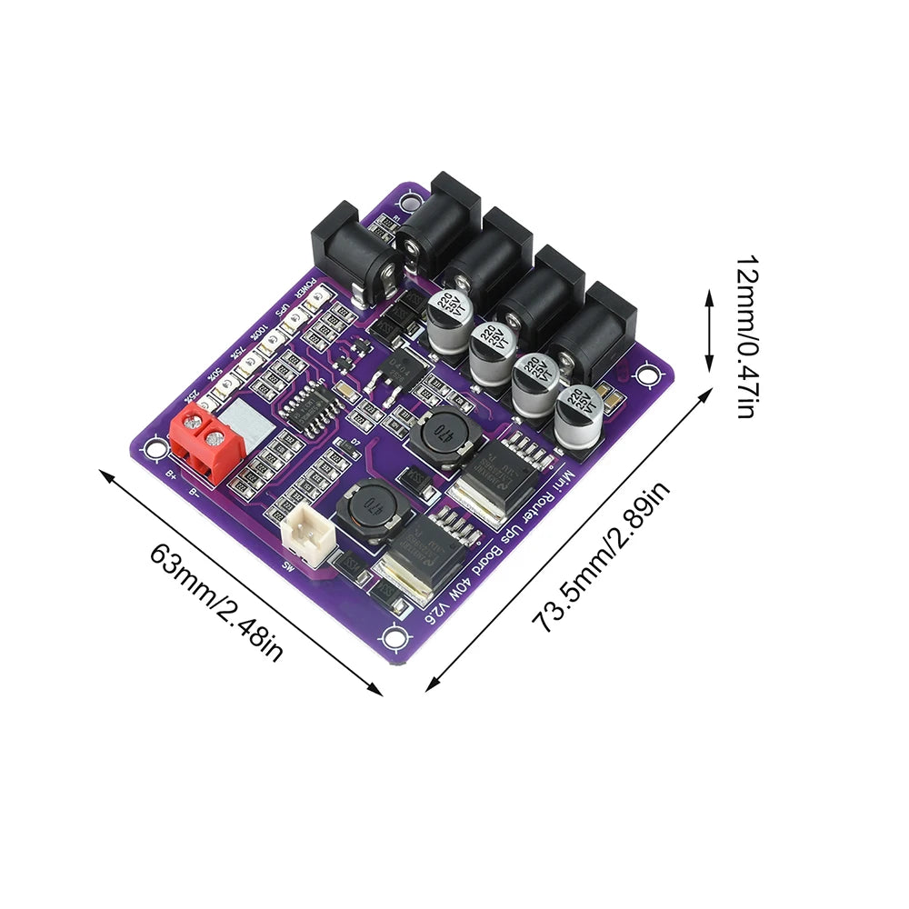 40W Mini Router UPS Board - 5V 9V 12V 4-Channel Output Battery Charging Module for Uninterruptible Power Supply