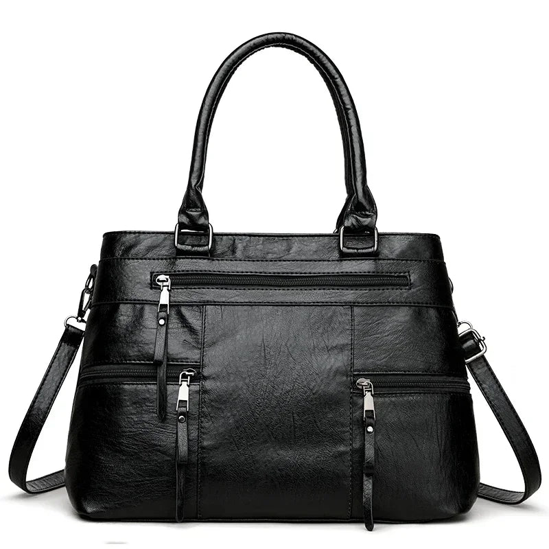 Women's Leather Handbag - Elegant Top-Handle Shoulder Crossbody Bag with Large Casual Tote Design