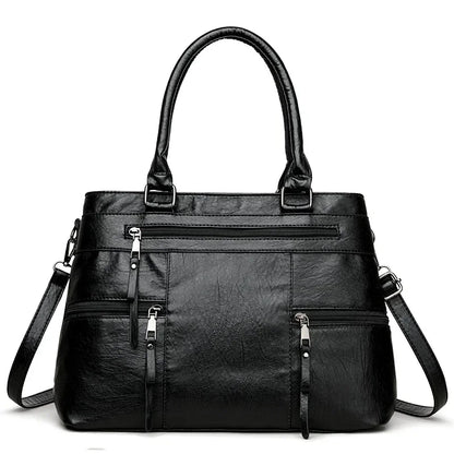 Women's Leather Handbag - Elegant Top-Handle Shoulder Crossbody Bag with Large Casual Tote Design
